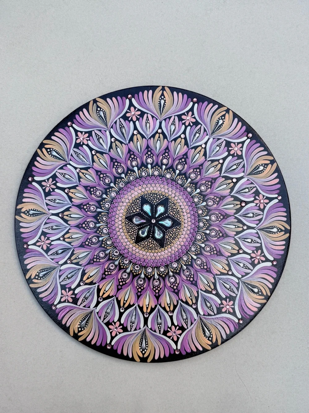 Hand Painted Pink Lavender Mandala Wall Art 10” Boho Decor